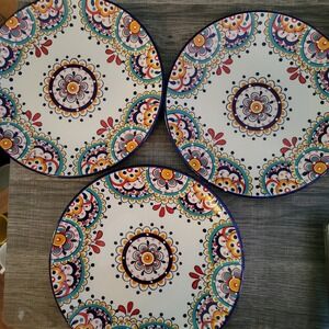 Dash of That Earthenware ELLE Salad Plates Set of 3 Bohemian Mandala 8.25"